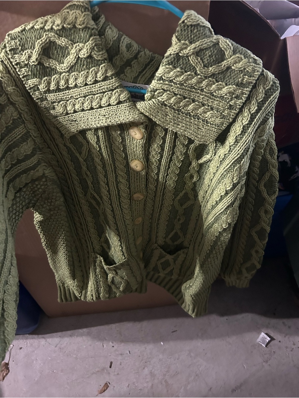 Aran Crafts Light Green Merino Wool Cable Knit Sweater - Picture 14 of 14